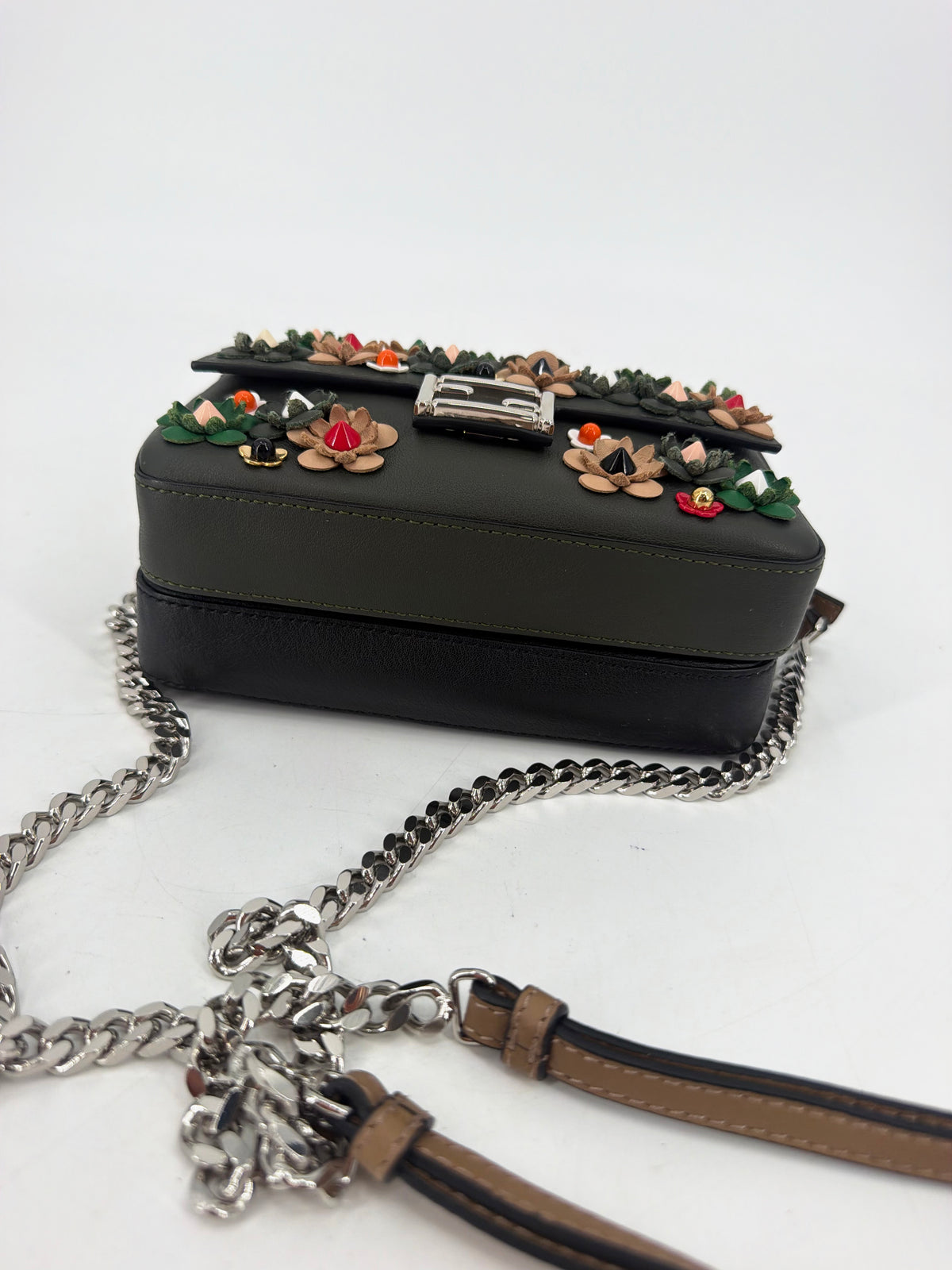Fendi Baguette Flowerland Embellished Floral Studded Bag Black