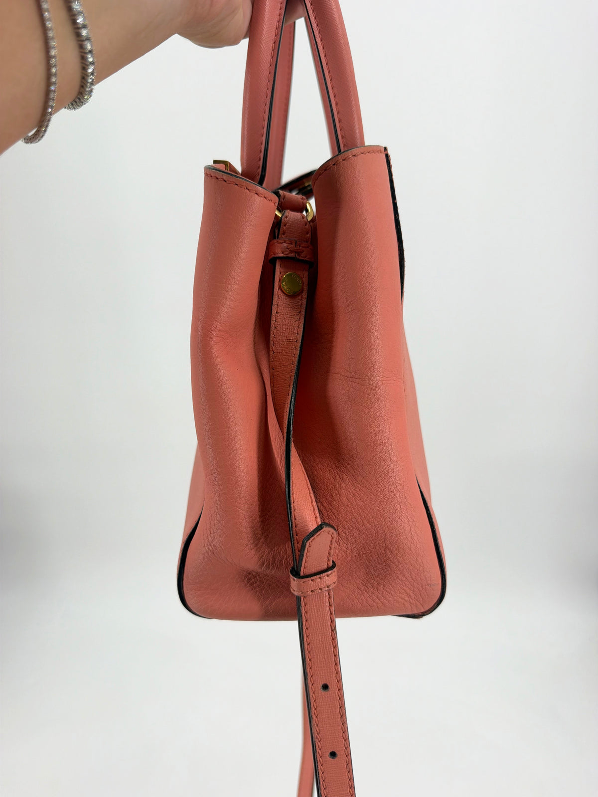 Fendi Petite 2Jours Pink Saffiano Leather Tote Crossbody Strap