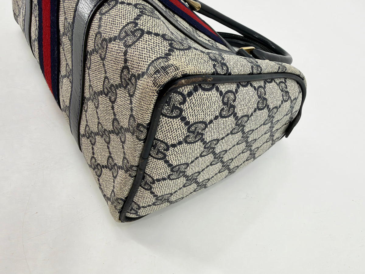 Gucci Vintage GG Supreme Web Stripe Boston Bag Navy Blue Red