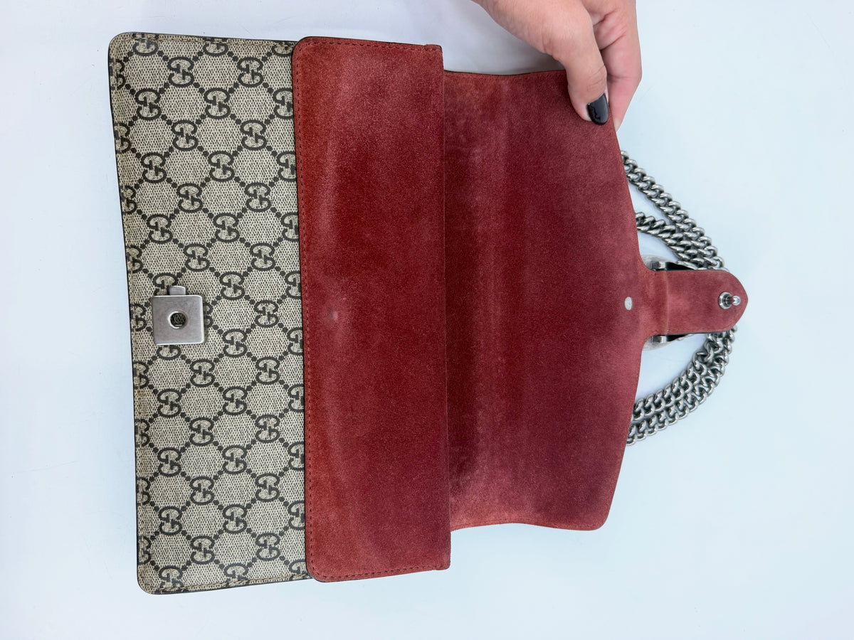 Gucci Dionysus GG Supreme Blooms Floral Shoulder Bag Red Suede