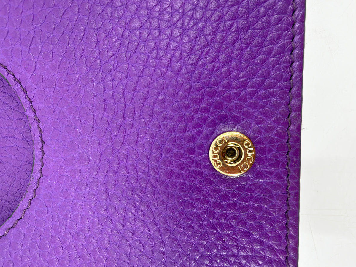 Gucci Soho Purple Pebbled Leather Long Flap Wallet