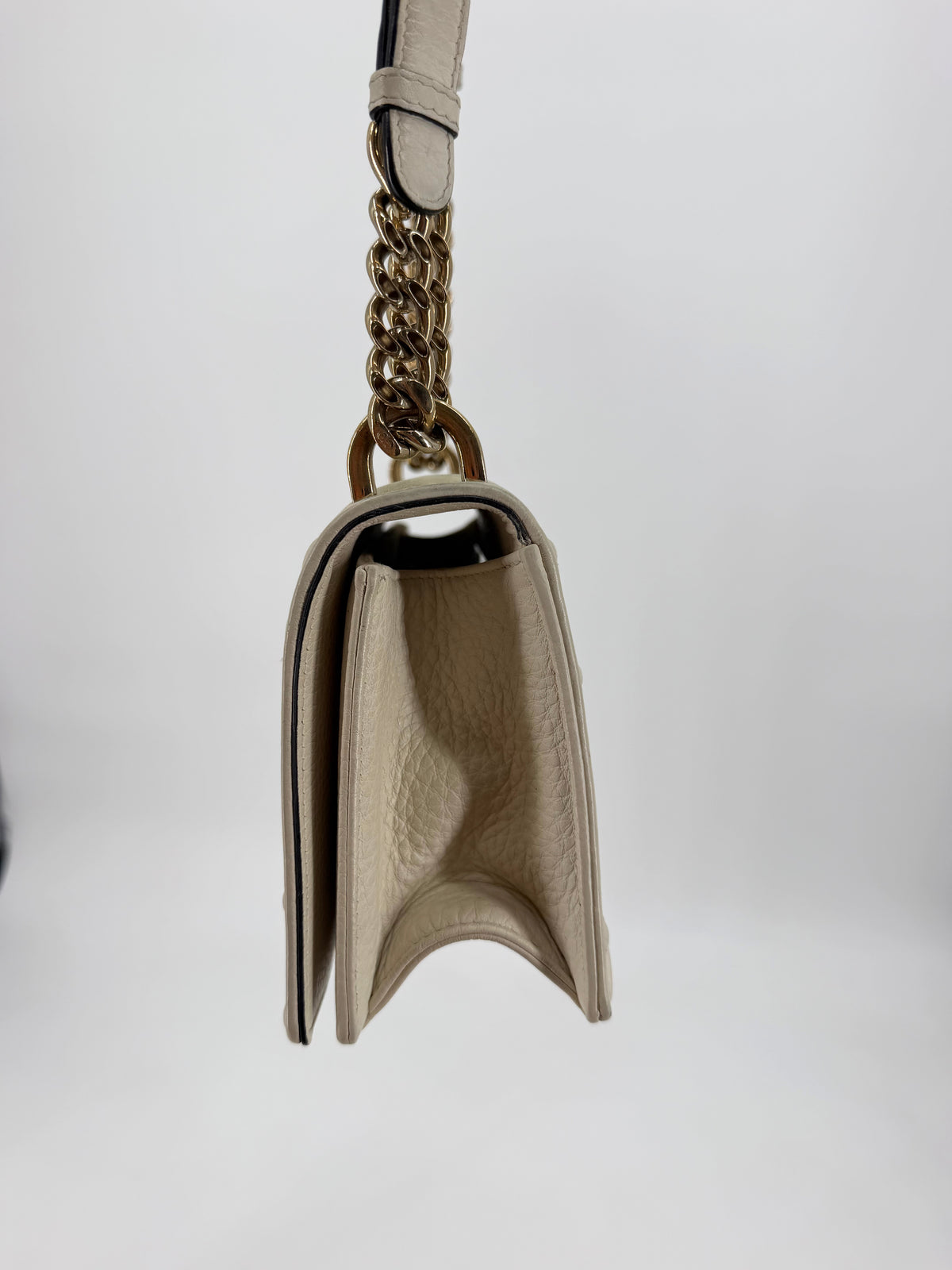 Christian Dior Diorama Medium White Grained Calfskin Chain Flap Bag Gold HW