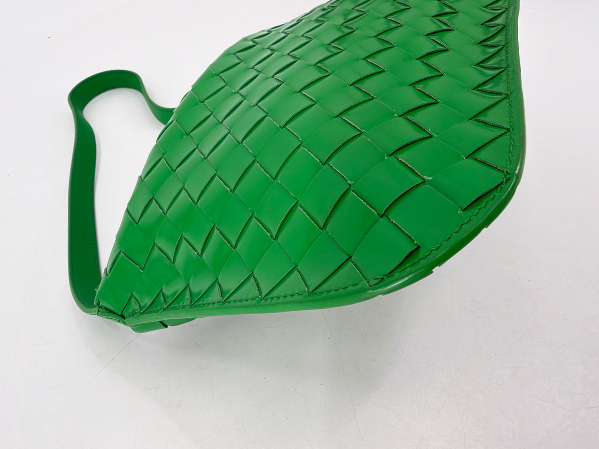 Bottega Veneta Intrecciato Green Patent Woven Shoulder Bag