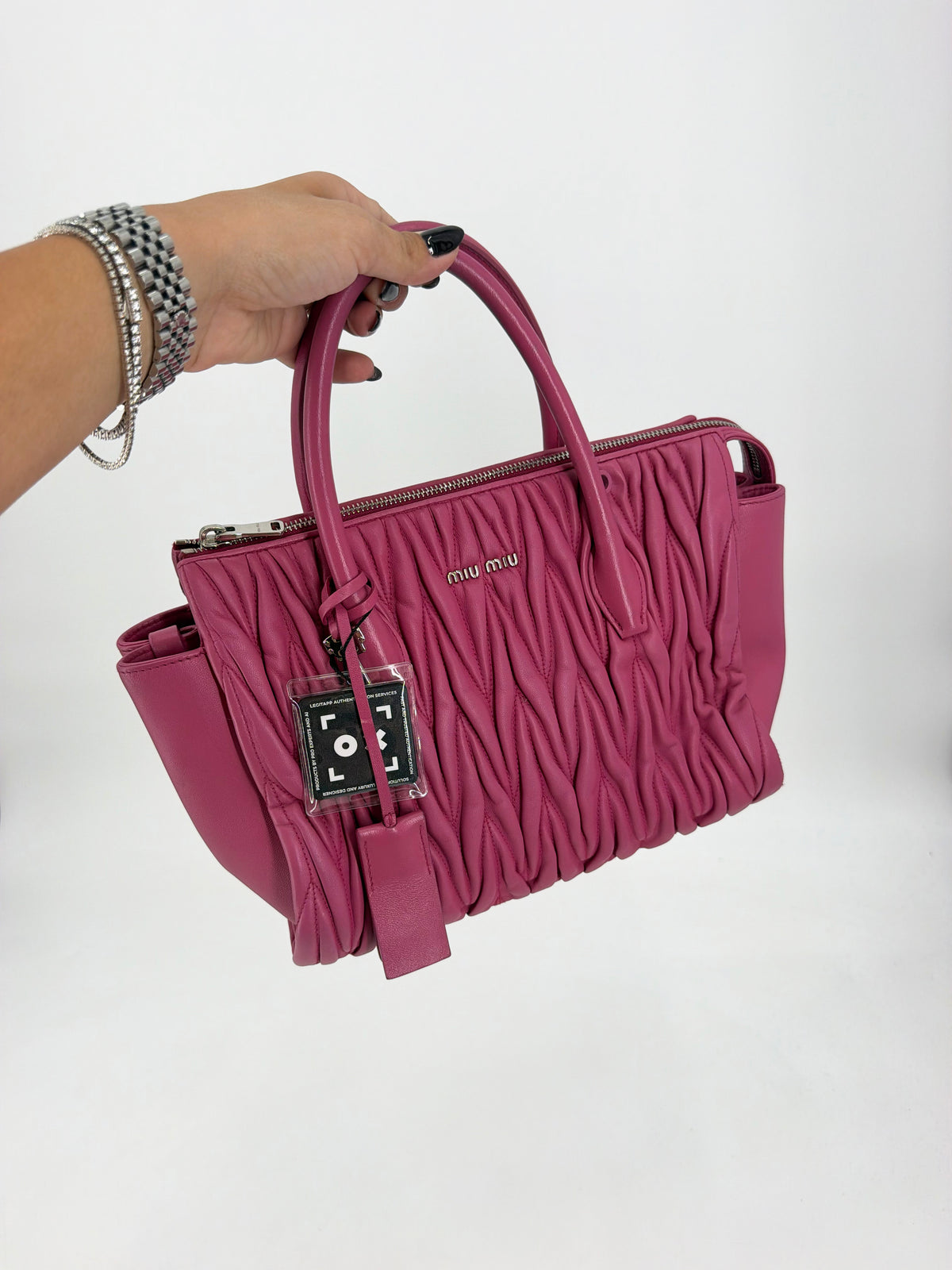 Miu Miu Matelasse Pink Leather Double Handle Tote Bag