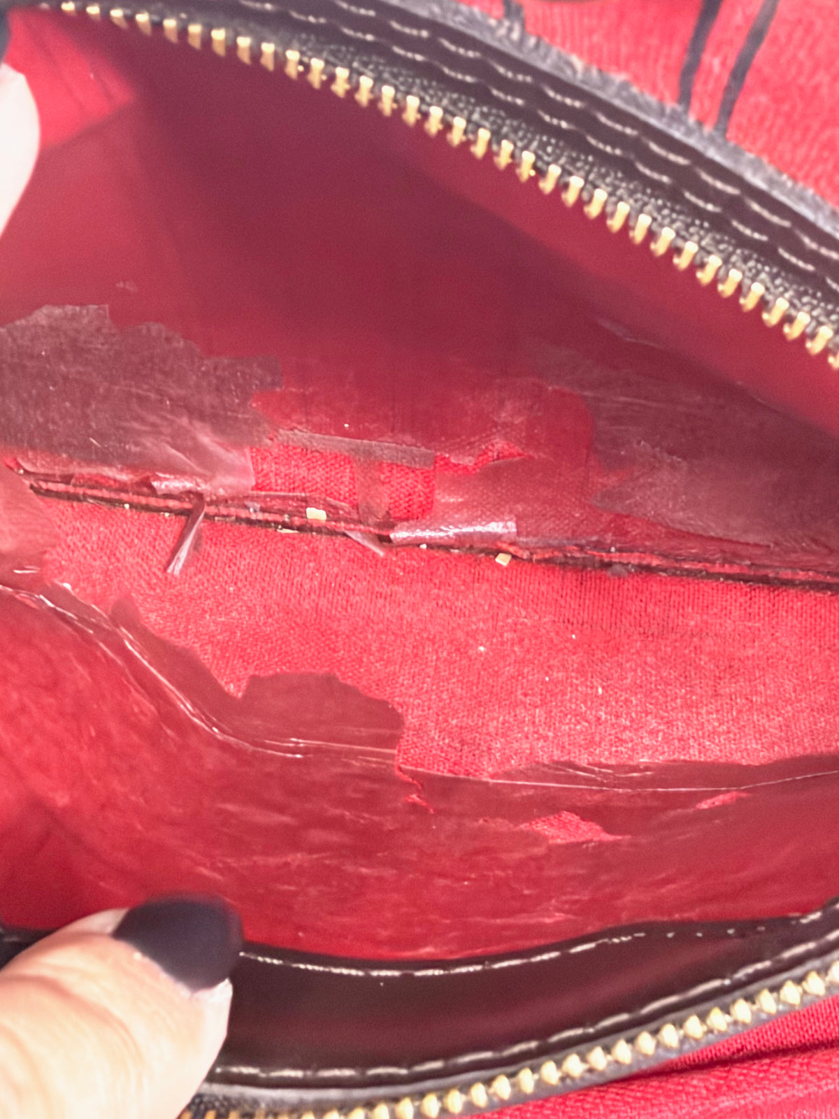 Louis Vuitton Damier Ebene Neverfull PM Tote Red Interior