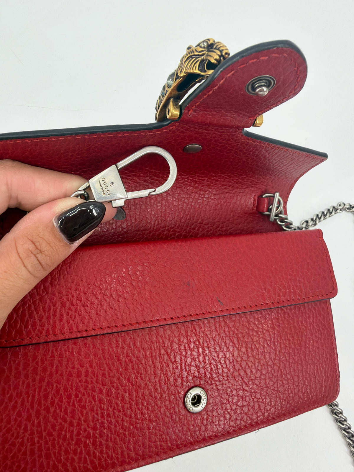 Gucci Dionysus Super Mini Red Leather Bag Crystal Tiger Head