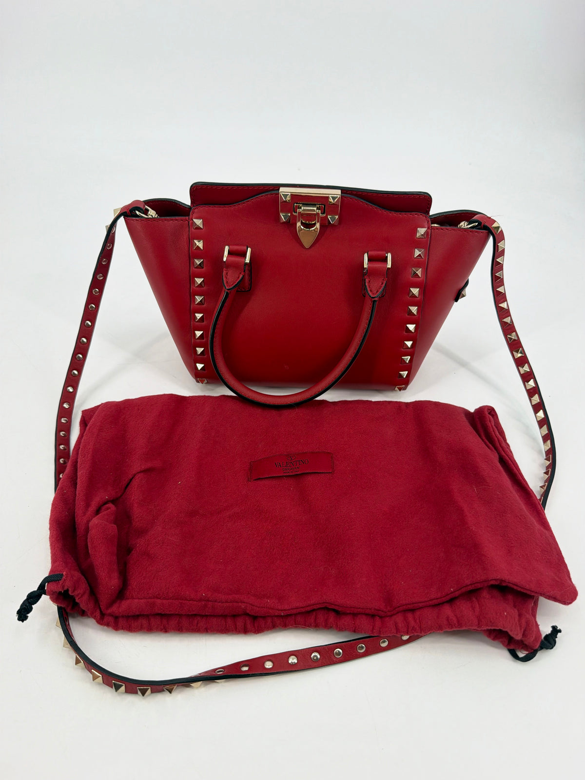Valentino Garavani Rockstud Red Leather Double Handle Tote