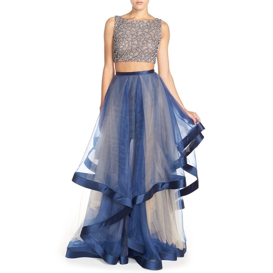 Glamour By Terani Couture Beaded Top Mesh Organza Ballgown Skirt Set