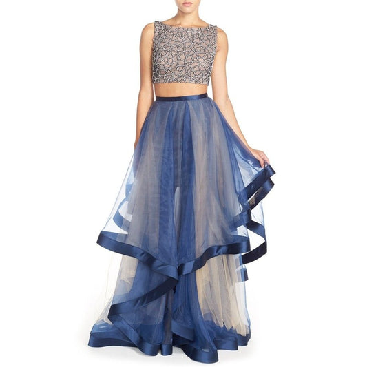Glamour By Terani Couture Beaded Top Mesh Organza Ballgown Skirt Set