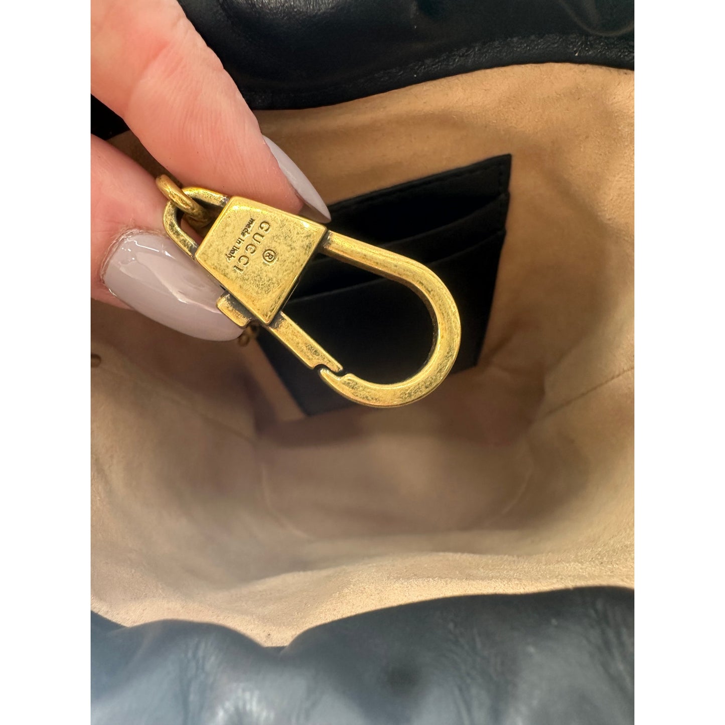 Gucci Leather Quilted GG Marmont Mini Bucket Bag