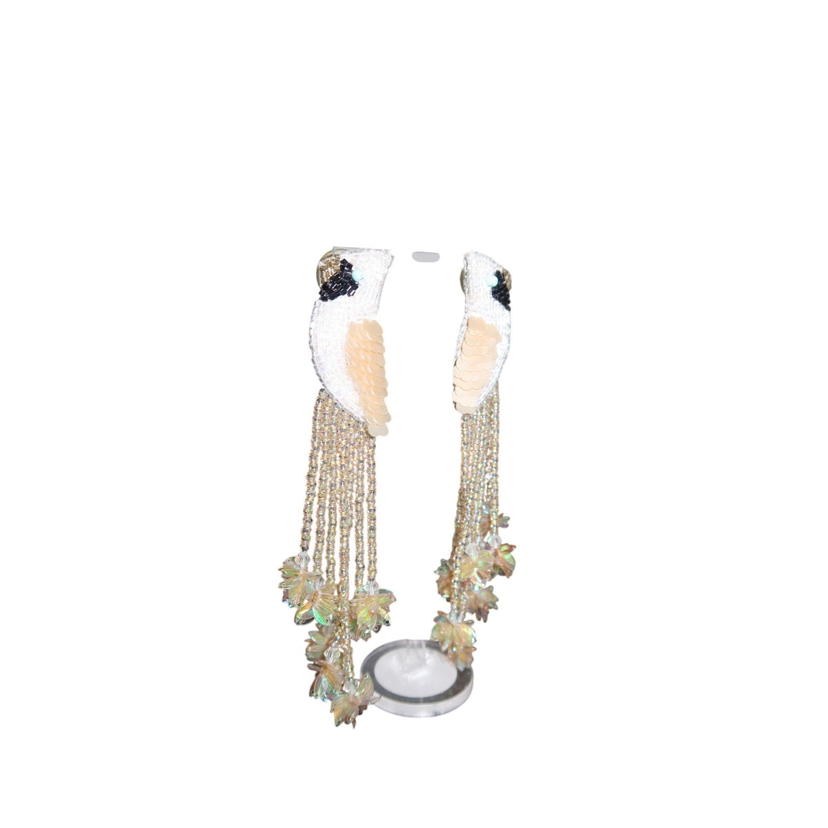 Olivia Dar White Peacock Beaded Earrings Hand Embroidered Statement