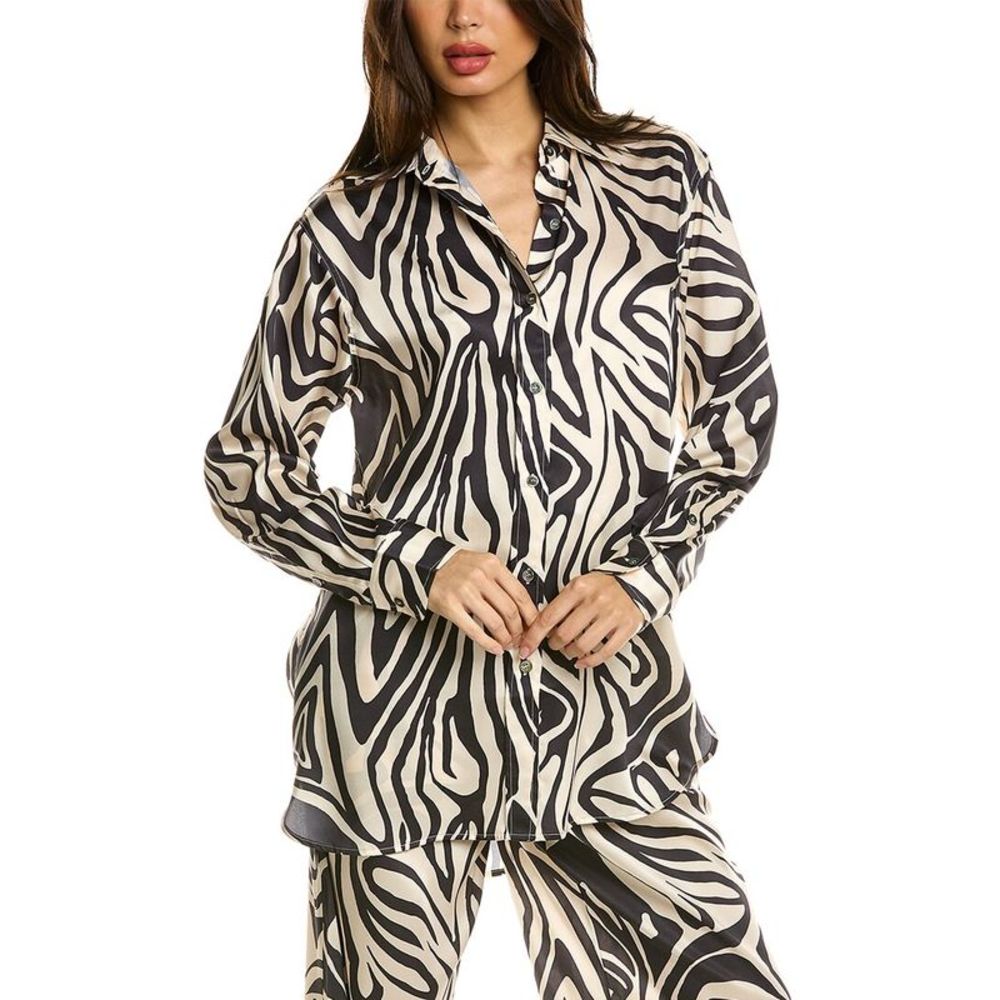 Ronny Kobo Rico Zebra Print Button Front Shirt Blouse