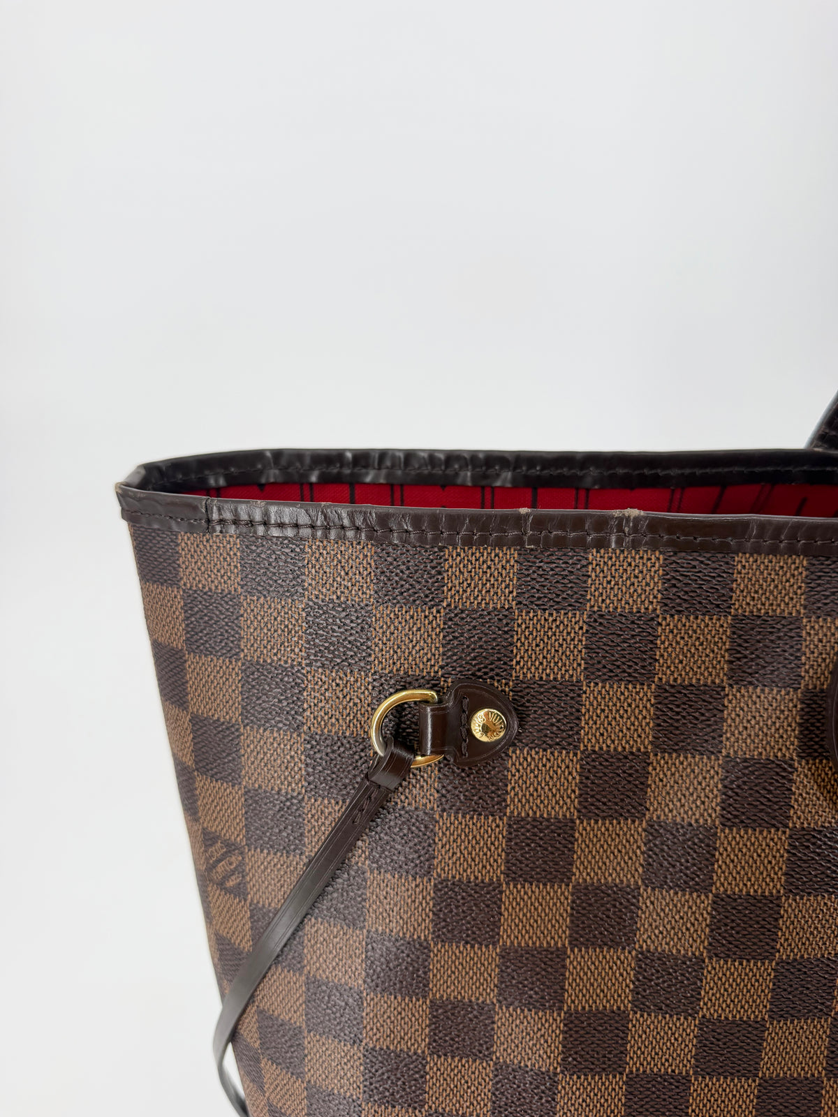 Louis Vuitton Damier Ebene Neverfull GM Tote Brown Red Interior