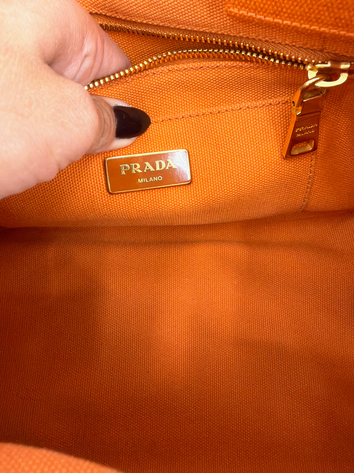 Prada Milano Canapa Mini Canvas Tote Bag Orange