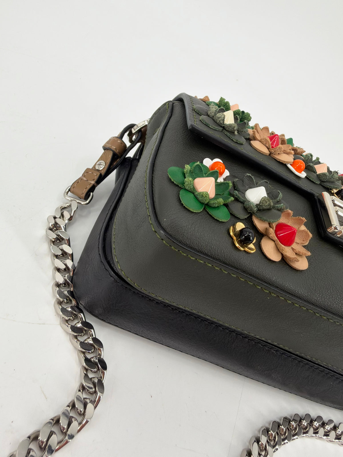 Fendi Baguette Flowerland Embellished Floral Studded Bag Black