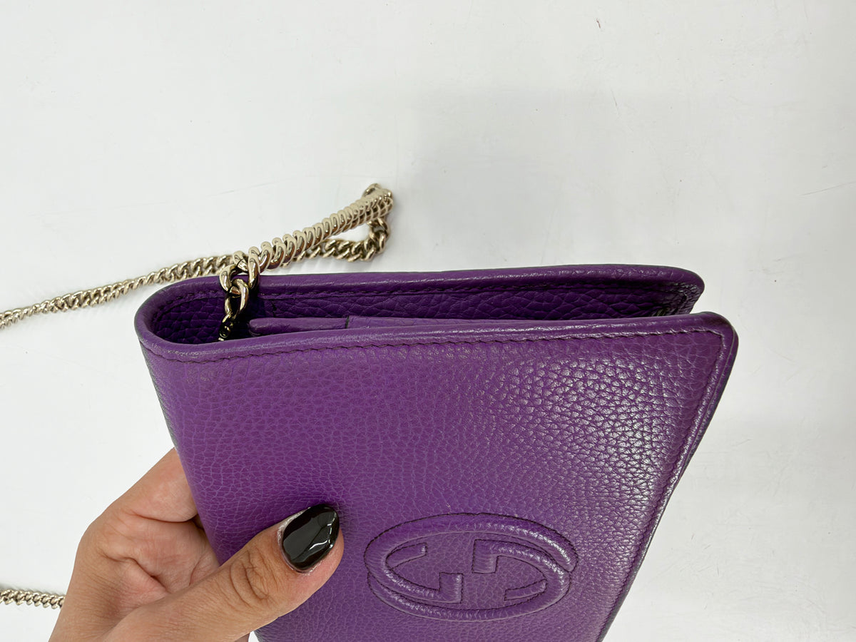 Gucci Soho Purple Pebbled Leather Long Flap Wallet