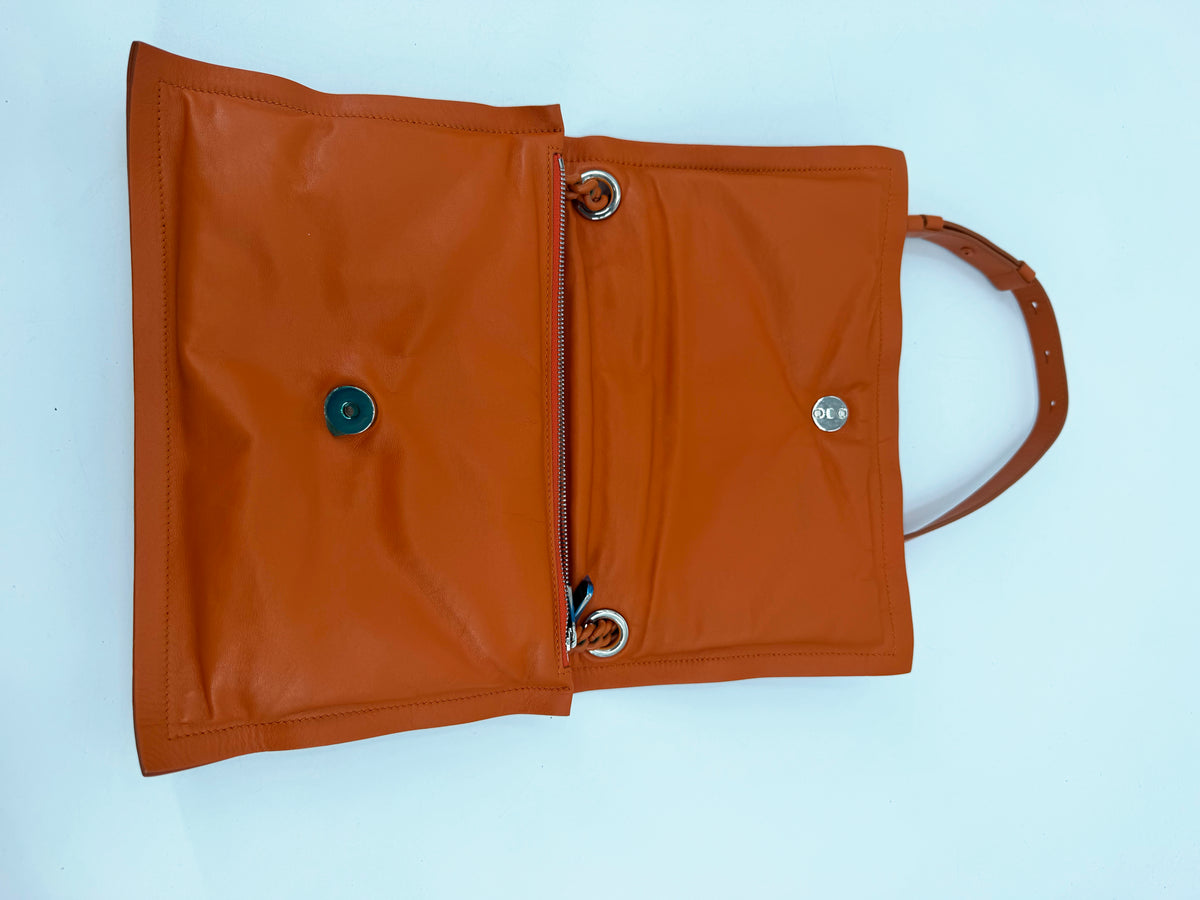Salvatore Ferragamo Vara Bow Orange Leather Flap Shoulder Bag