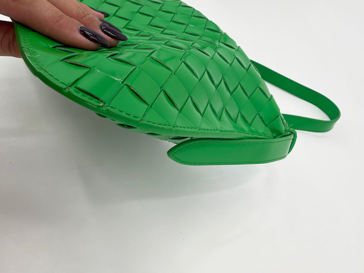 Bottega Veneta Intrecciato Green Patent Woven Shoulder Bag