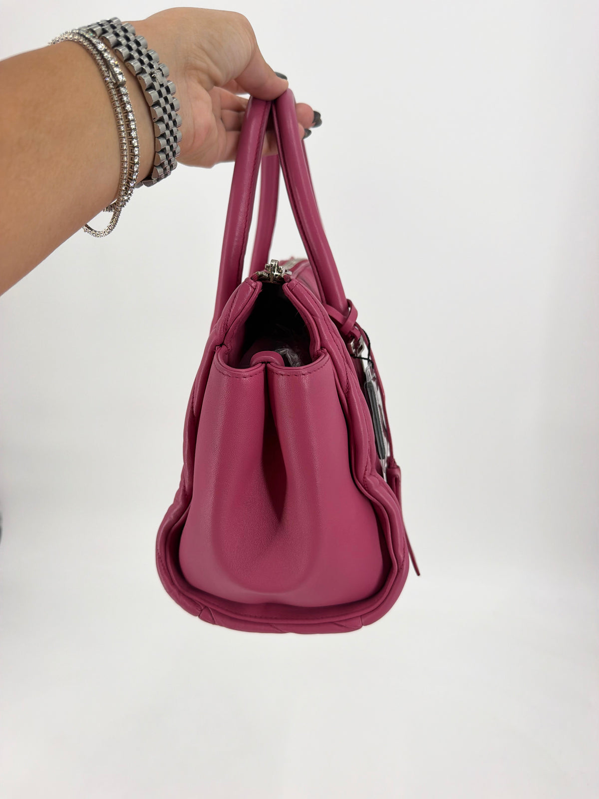 Miu Miu Matelasse Pink Leather Double Handle Tote Bag