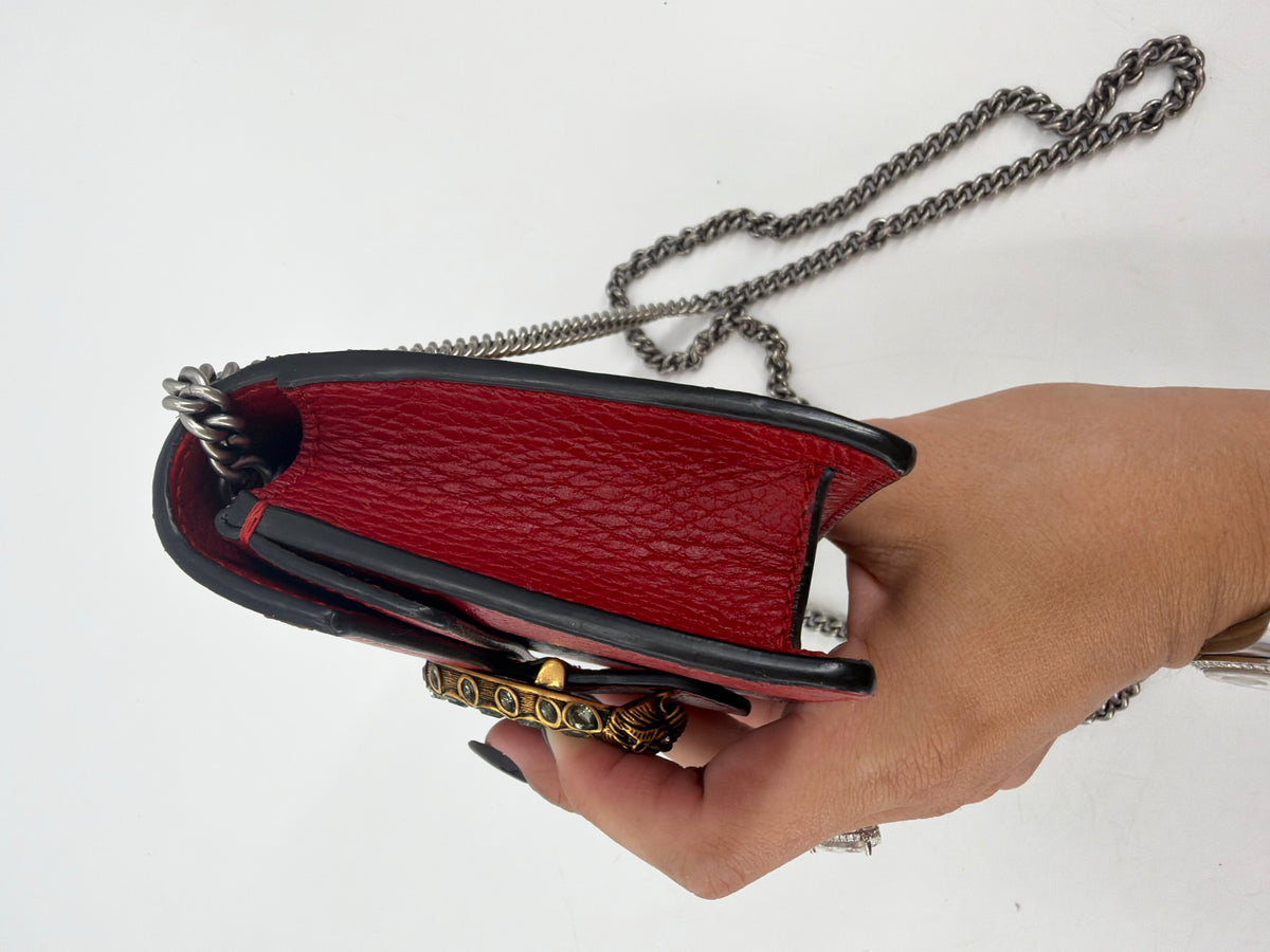 Gucci Dionysus Super Mini Red Leather Bag Crystal Tiger Head