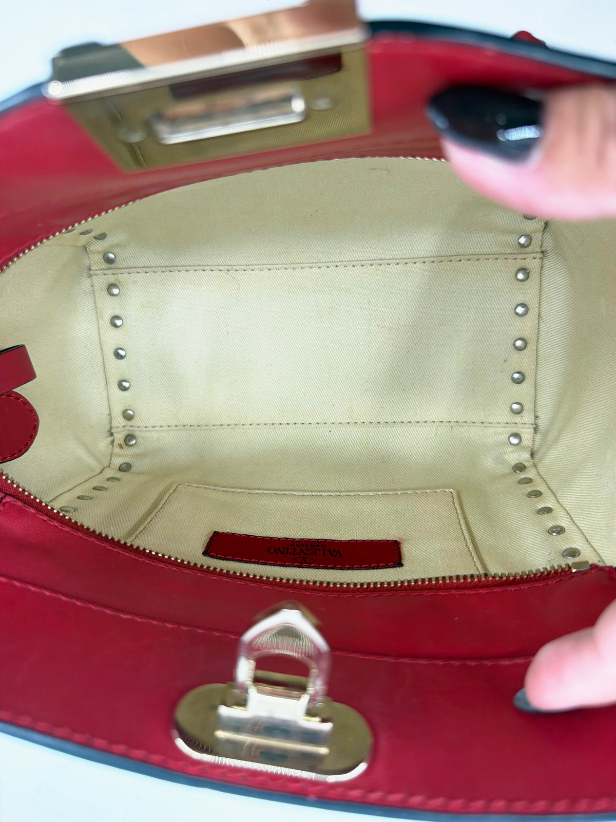 Valentino Garavani Rockstud Red Leather Double Handle Tote
