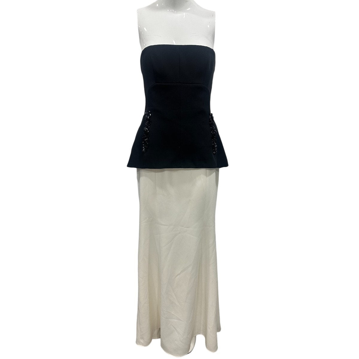 Bcbgmaxazria Evianna Strapless Pleated Peplum Maxi Dress Black/White Size 4