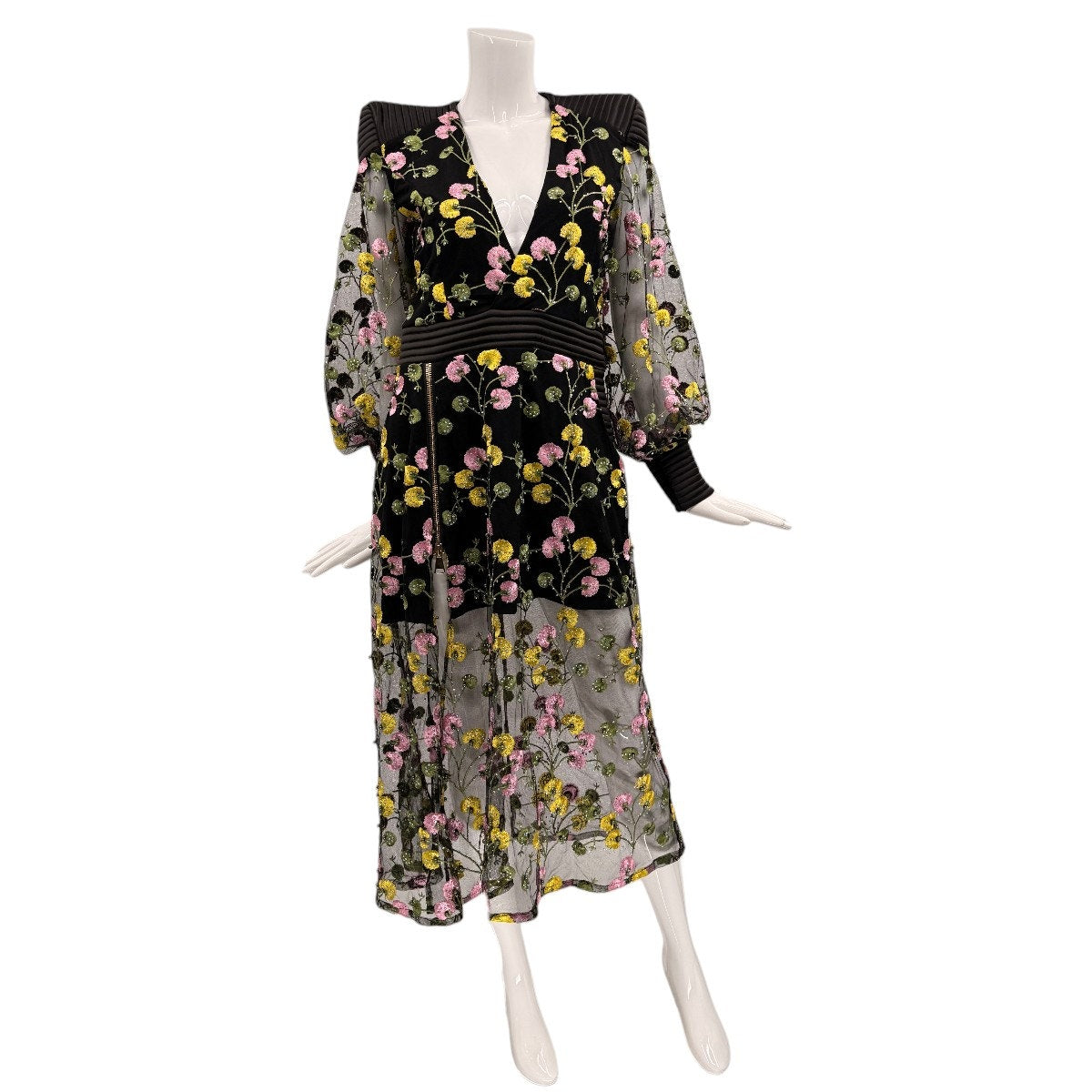 Zhivago Mesh Lace Trim White Rabbit Floral Midi Dress