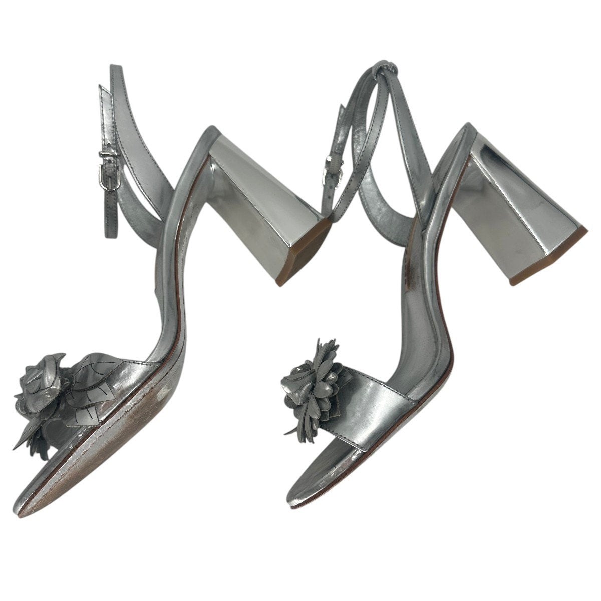 Sophia Webster Lilico Floral Metallic Leather Block Heel Sandals Women's Size 38
