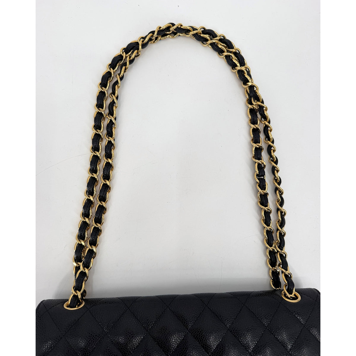 Chanel Classic Double Flap Jumbo Caviar Leather Black Gold Hardware Shoulder Bag