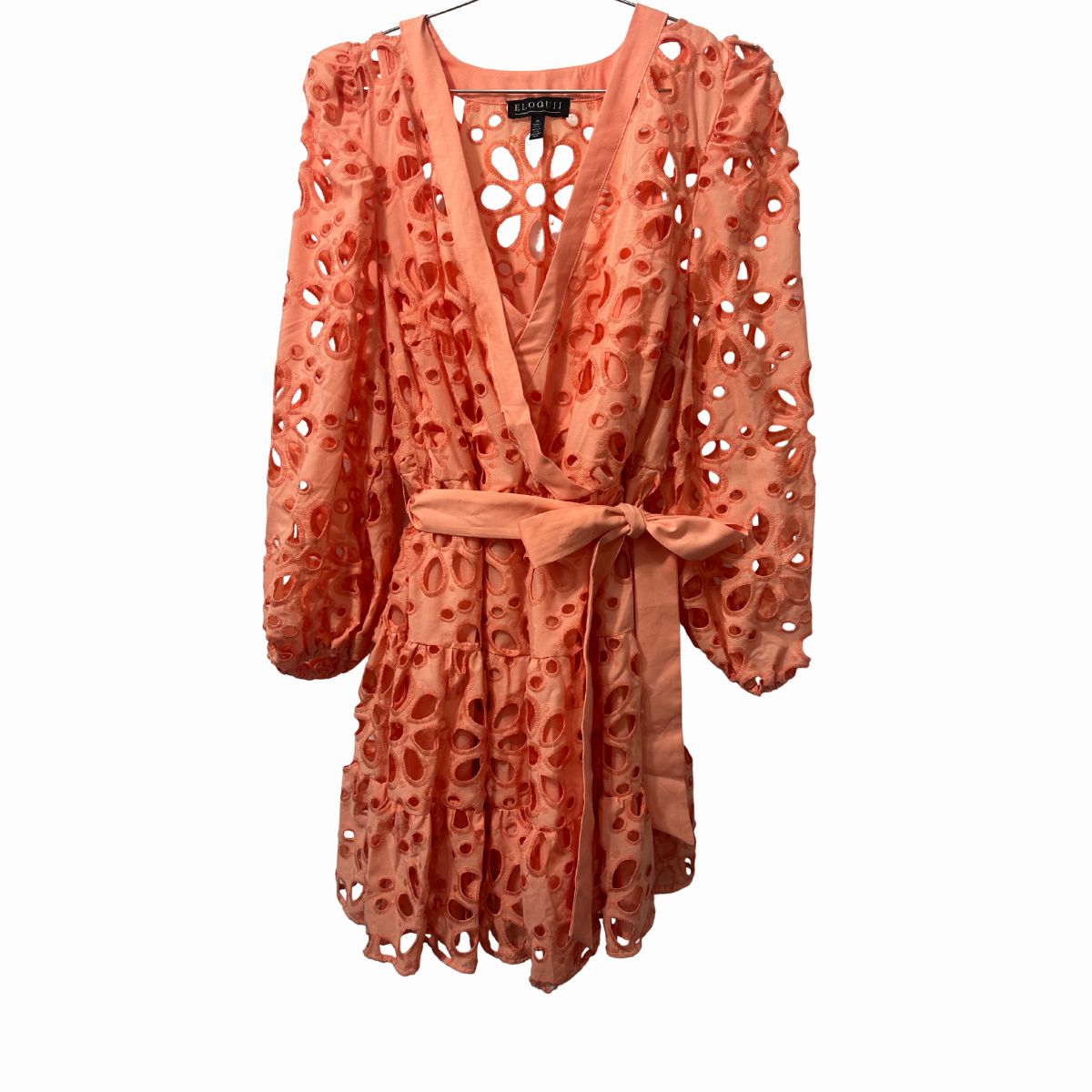 Eloquii Long-Sleeve Belted  Tiered Eyelet Mini Dress