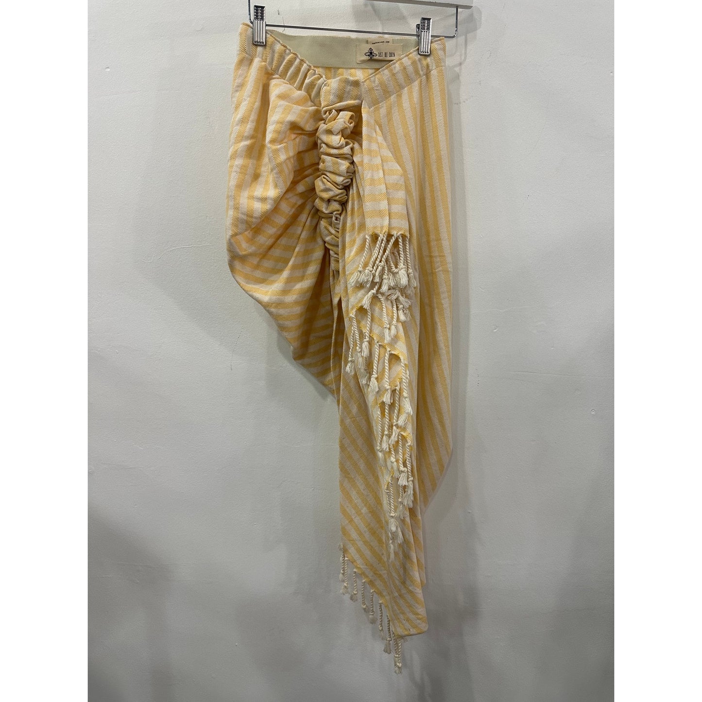 Just Bee Queen Tulum High-Low Sarong Fringe Asymmetrical Stripes Yellow Skirt S