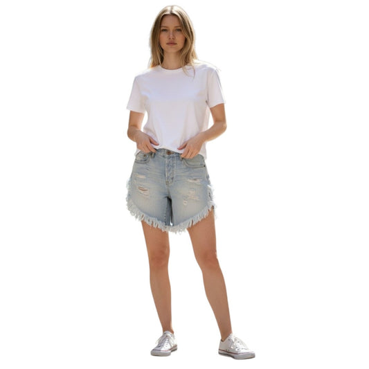 One Teaspoon Cotton Denim Frankie’s Long Length Shorts