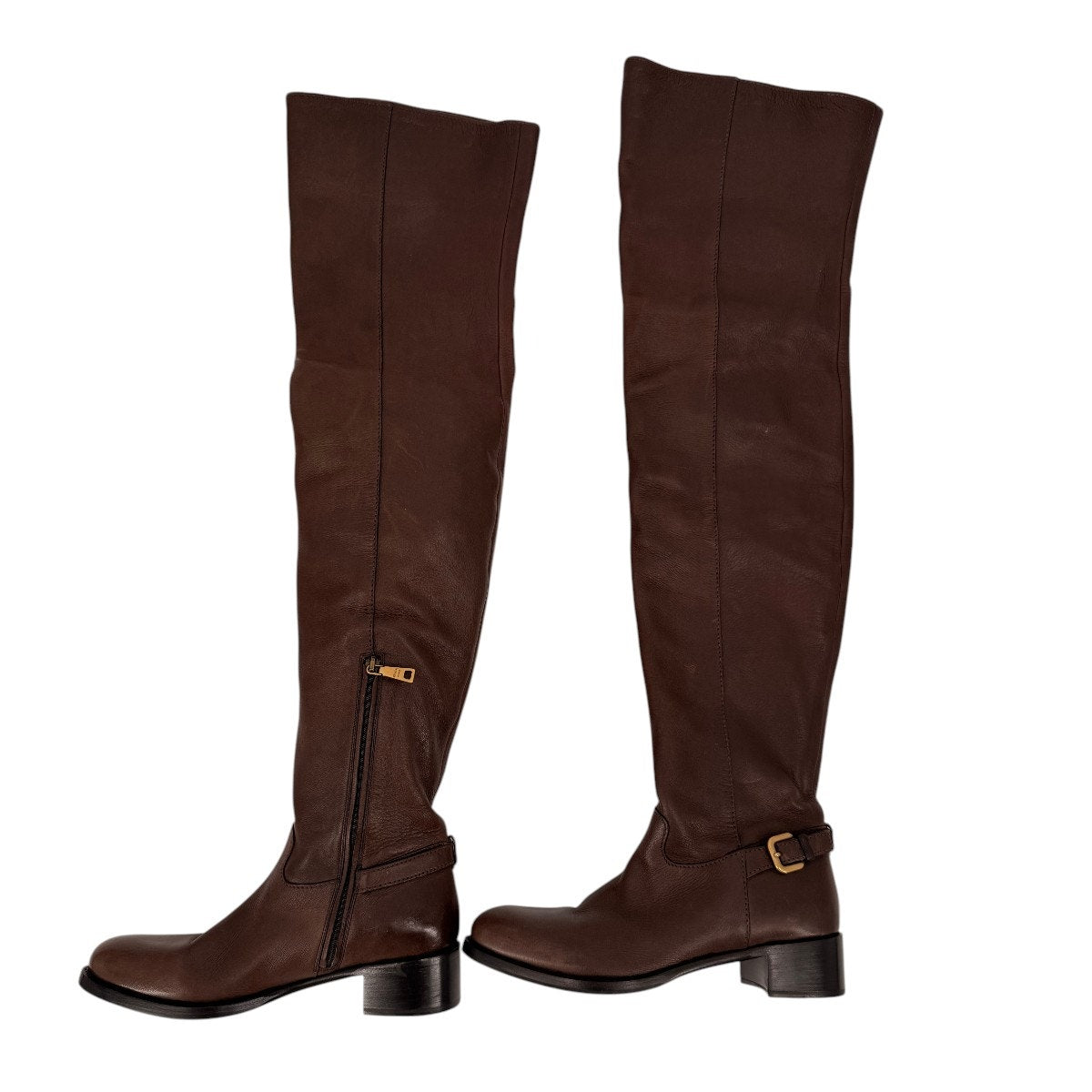 Prada Leather Over-The-Knee Round Toe Riding Boots