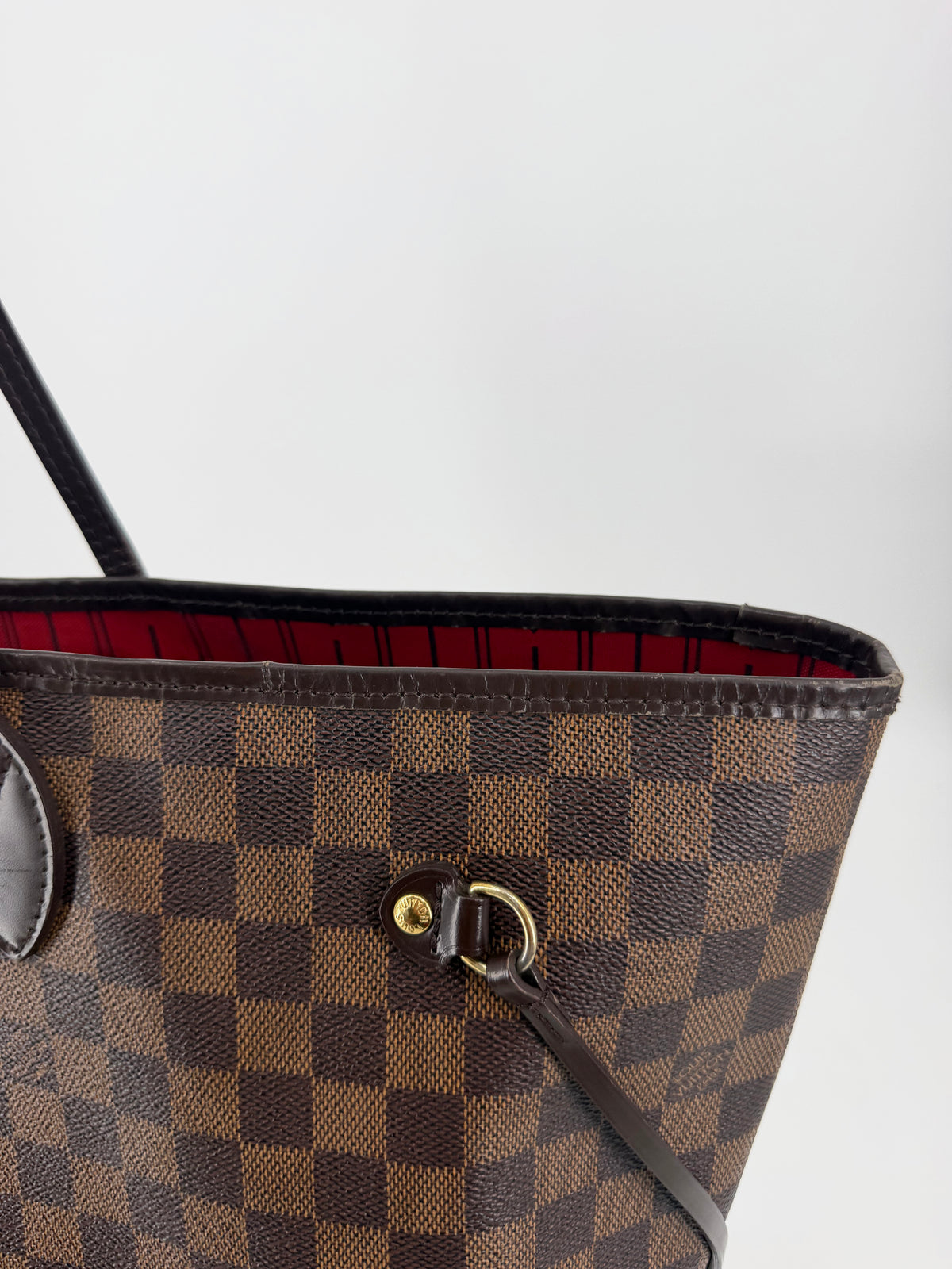 Louis Vuitton Damier Ebene Neverfull GM Tote Brown Red Interior