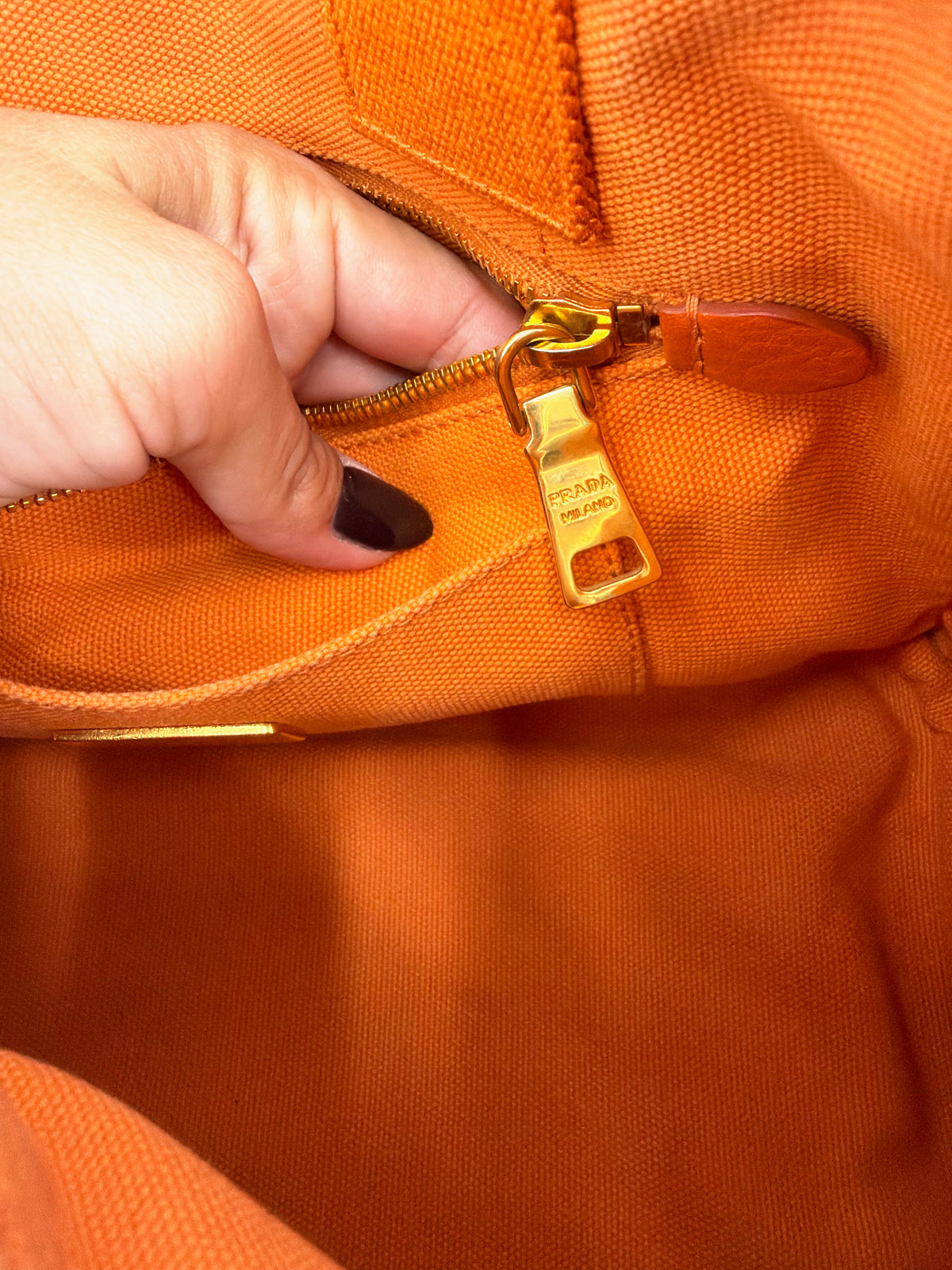Prada Milano Canapa Mini Canvas Tote Bag Orange
