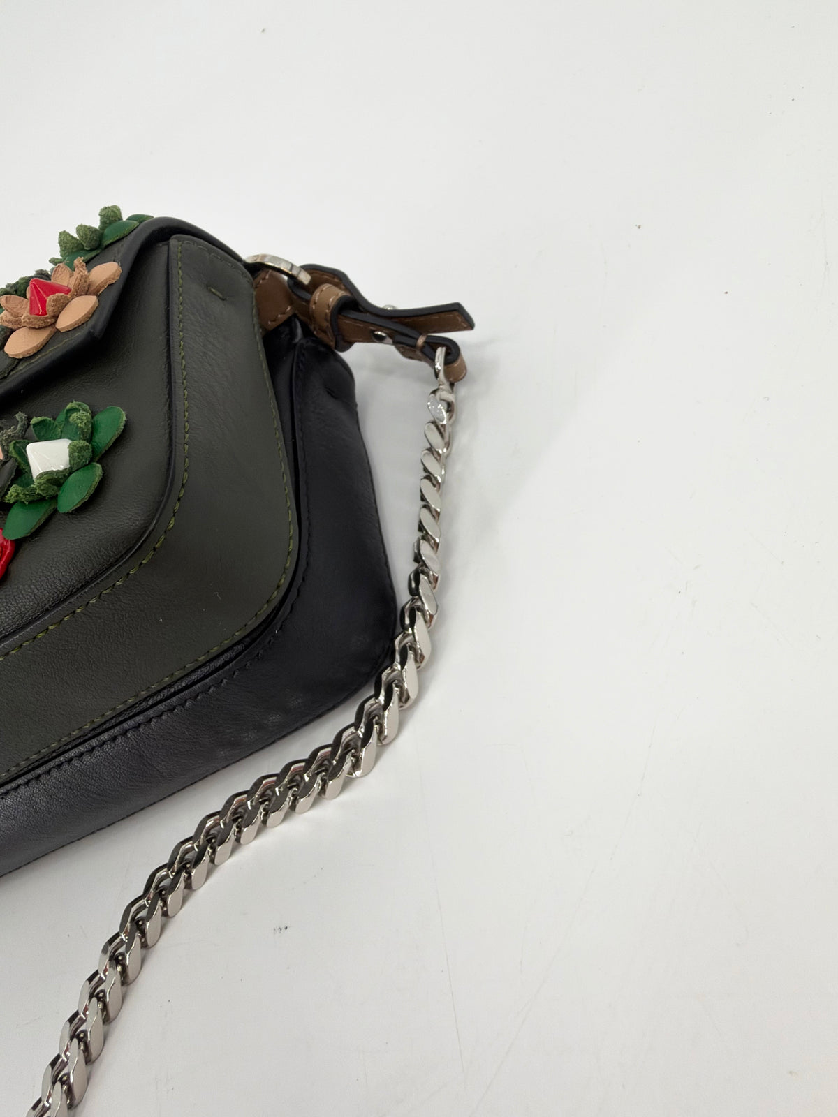 Fendi Baguette Flowerland Embellished Floral Studded Bag Black