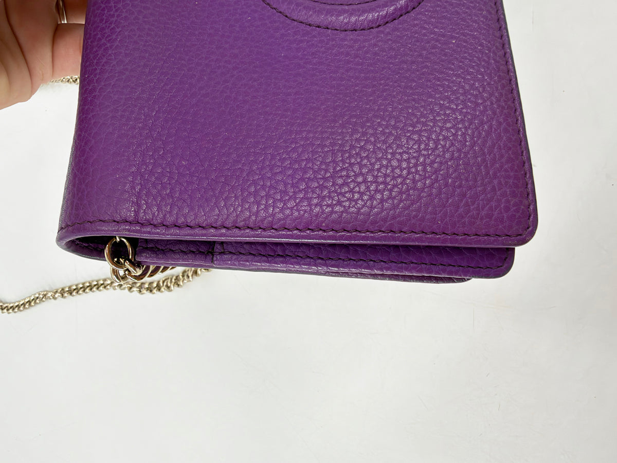 Gucci Soho Purple Pebbled Leather Long Flap Wallet