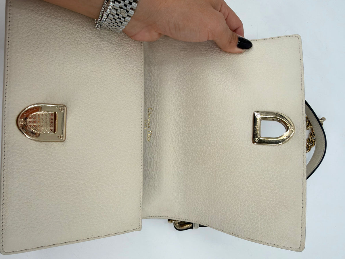 Christian Dior Diorama Medium White Grained Calfskin Chain Flap Bag Gold HW