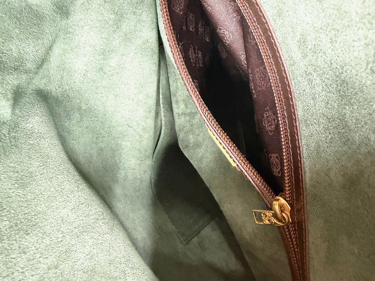 Loewe Vintage Dark Brown Leather Fold-Over Shoulder Bag Gold Plaque