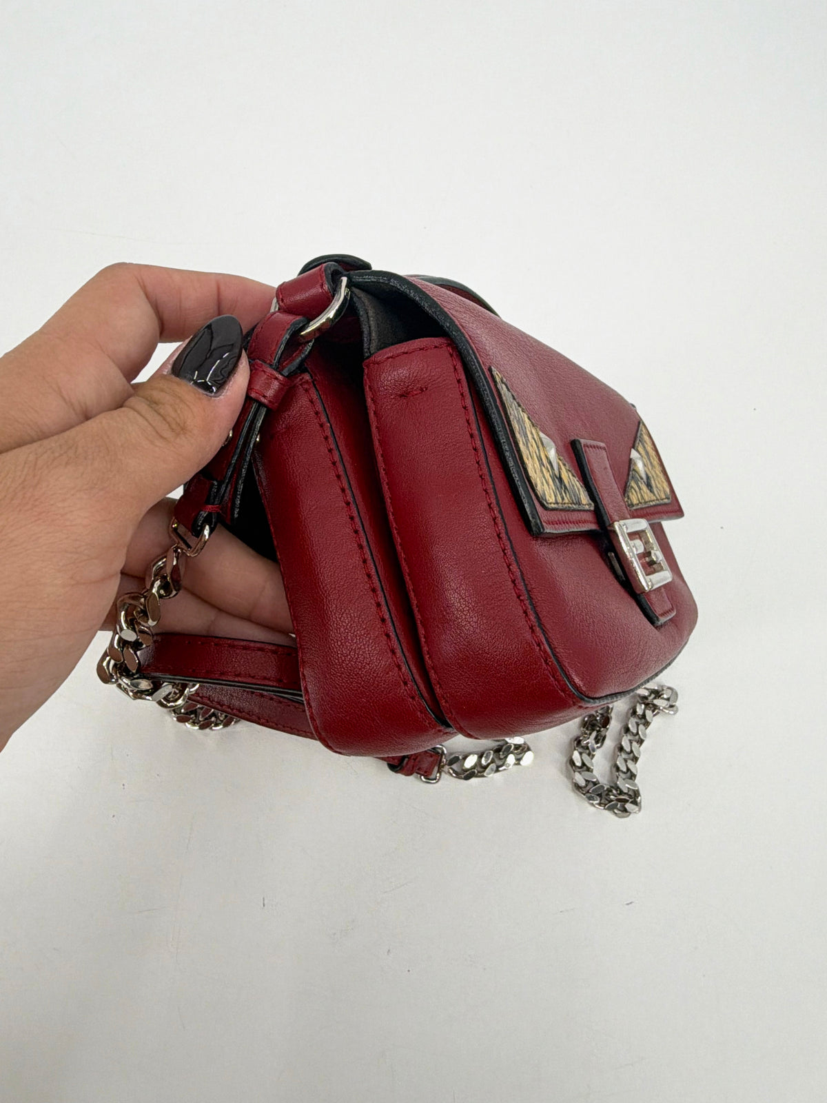 Fendi Monster Bag Bugs Eyes Red Leather Micro Baguette