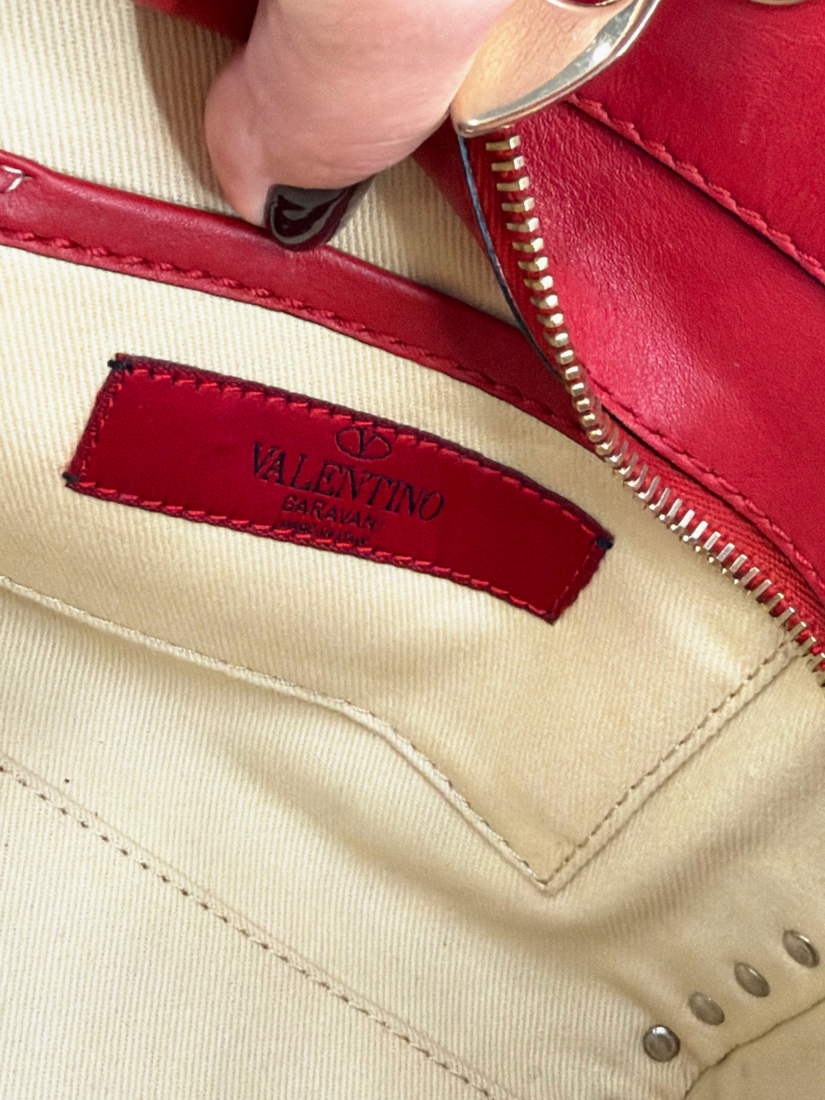 Valentino Garavani Rockstud Red Leather Double Handle Tote