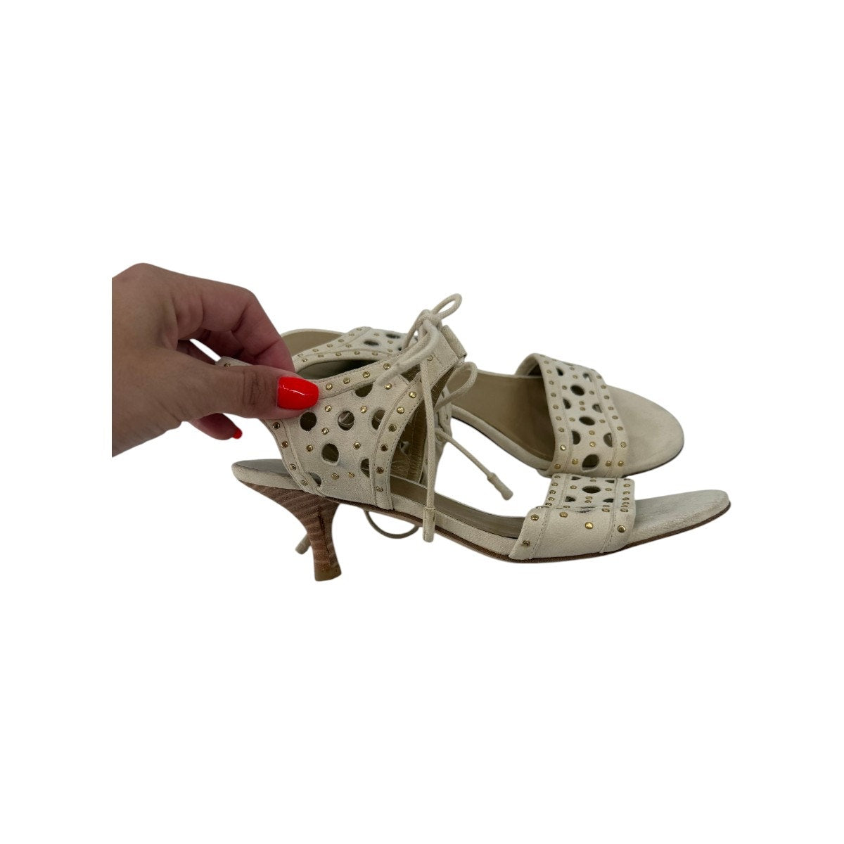 Stuart Weitzman Leather Cut-out Studded Georgie Sandals