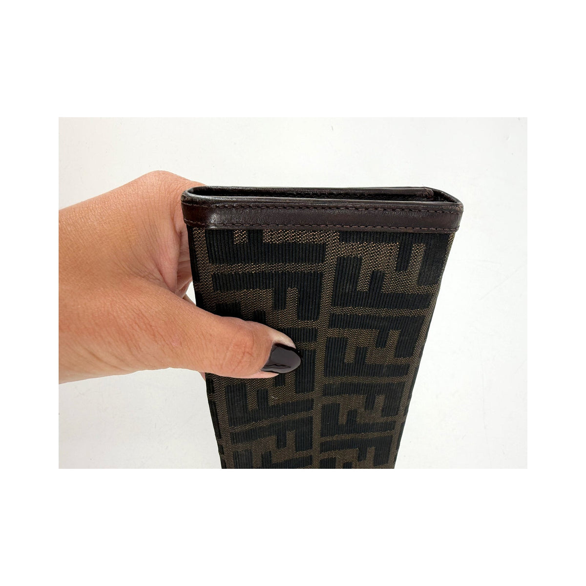 Fendi Zucca FF Canvas Long Flap Wallet Brown Silver Hardware