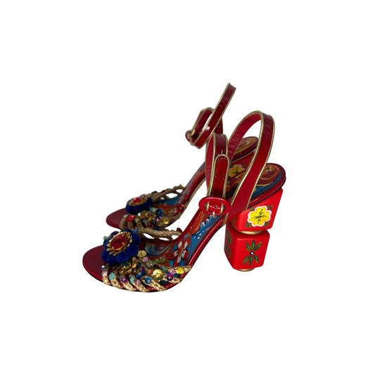 Dolce & Gabbana Leather Raffia Sequined Keira Ankle Strap Sandals