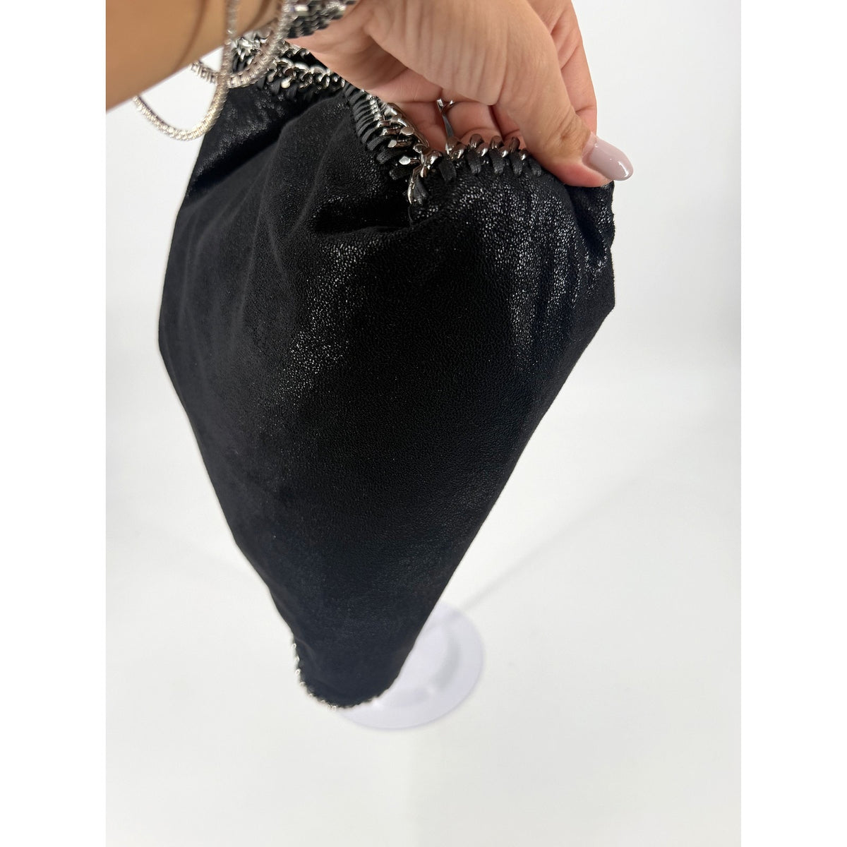 Stella McCartney Falabella Fold Over Tote Black Shaggy Deer Chain Bag