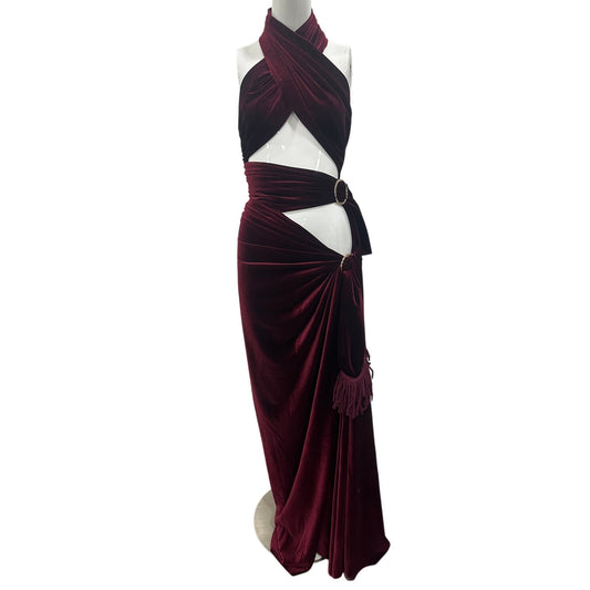 Bronx and Banco Velvet Cleopatra Wrap Maxi Dress Burgundy Women's Size 4