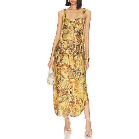Alexis Linen Blend Floral Print Zen Midi Dress