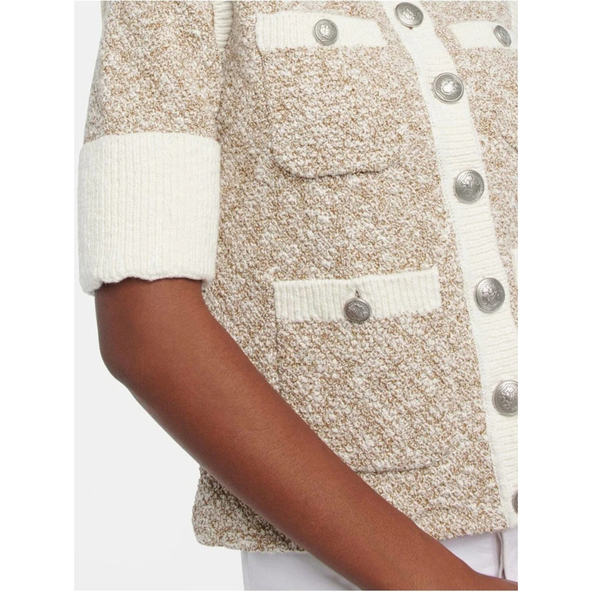 Veronica Beard Cream & Beige Short-Sleeve Knit Cardigan XS