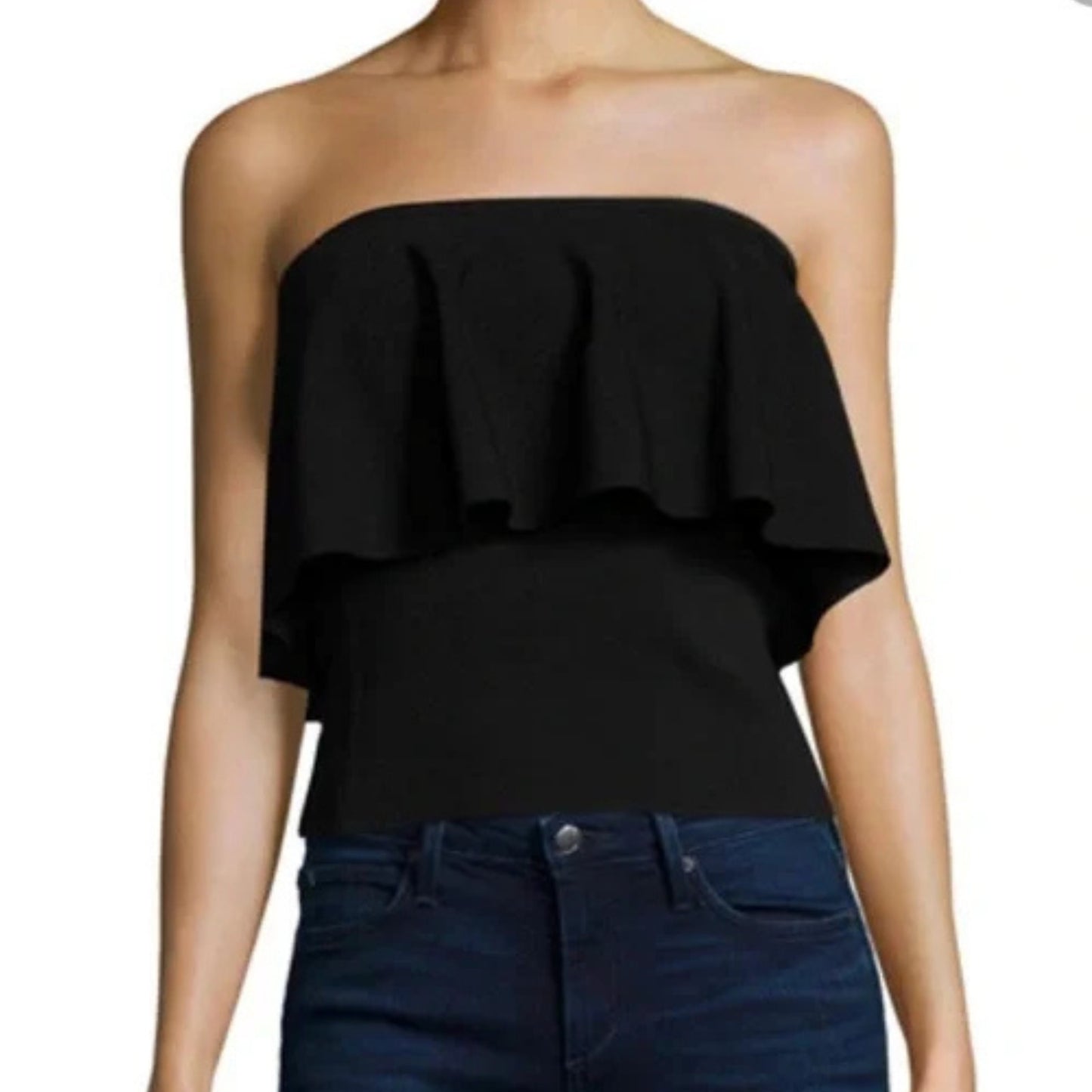 Milly Viscose Blend Knit Flounce Ruffle Strapless Top