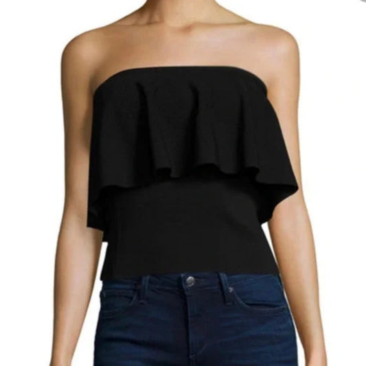 Milly Viscose Blend Knit Flounce Ruffle Strapless Top